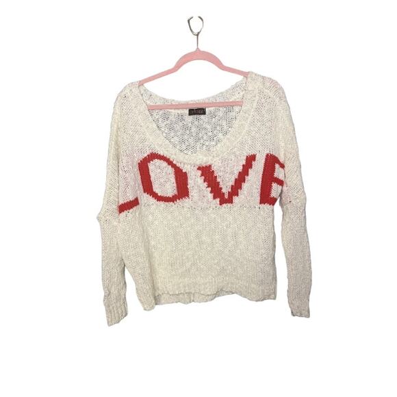 You Knitted Sweater Women's One Size Over sized LOVE Printed on Front Sheer - Picture 1 of 9